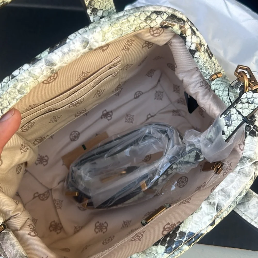 New GUESS Errin Snakeskin Small Frame Satchel